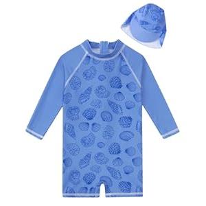 uideazone Baby Boys 12-18 Months One Piece Swimsuits Long Sleeve Bathing Suits UPF 50+ UV Rash Guard Swimwear 3D Blue Purple Shell Printed