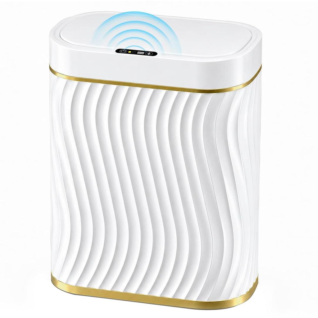 Ogikey Bathroom Trash Can with Automatic Touchless Lid, 5 Gallon Smart Garbage Can Narrow Waterproof Trash Bin for Bedroom, Office, Living Room (5 Gallon-White)