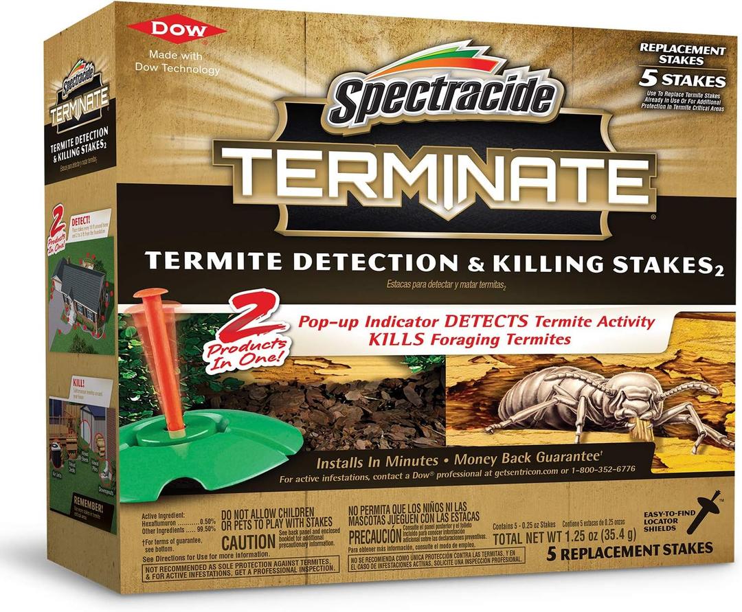 Spectracide Terminate Termite Detection & Killing Stakes2, 5 Count, Replacement Stakes With Pop-up Indicators Detect Termite Activity And Kill Foraging Termites