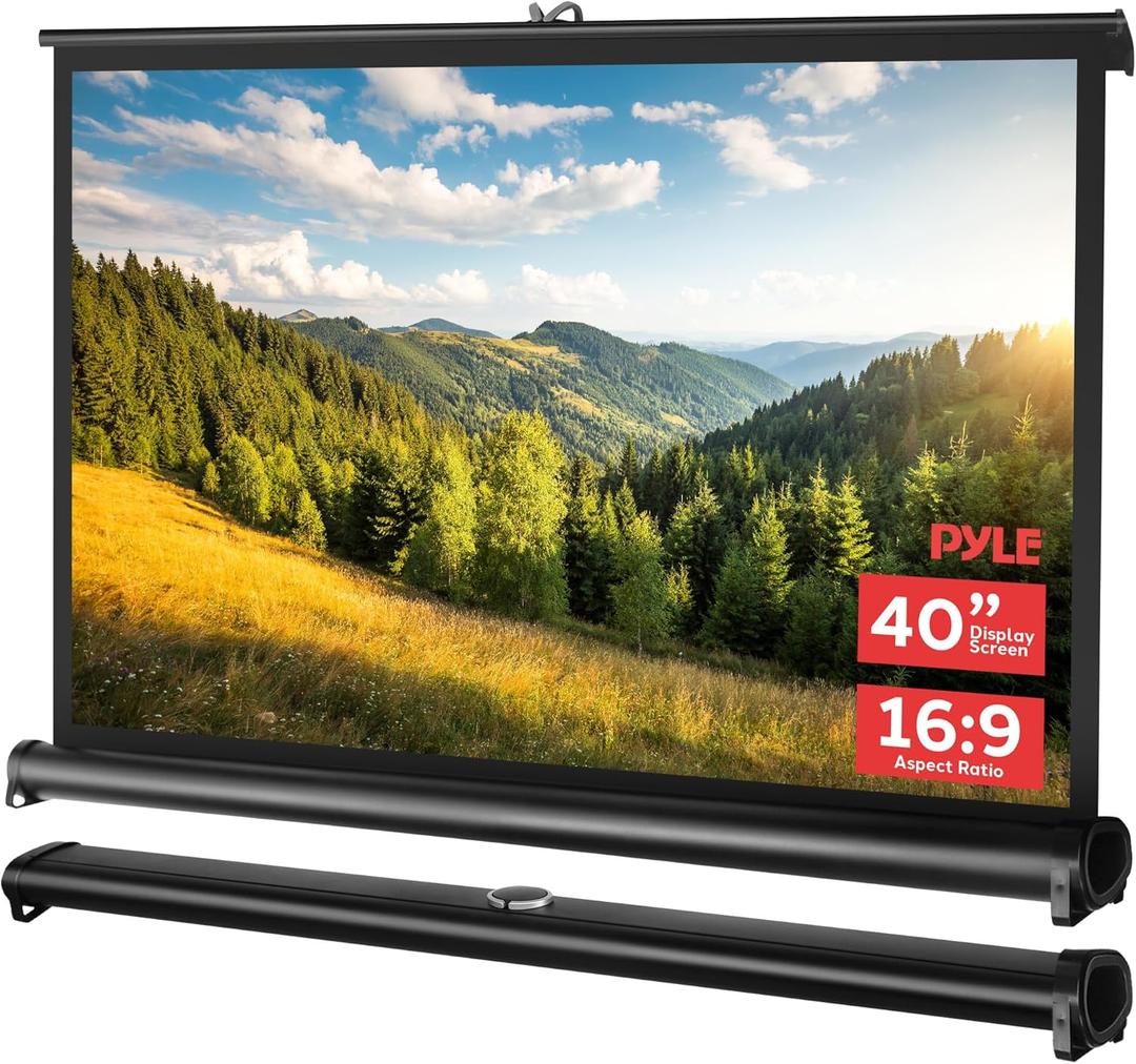 Pyle Portable Projector Screen 40 Inch - Versatile Mobile Stand, Easy Pull-Out, Lightweight & Durable for Indoor and Outdoor Presentations, Schools, Meetings, and Conferences, PRJTP46, White
