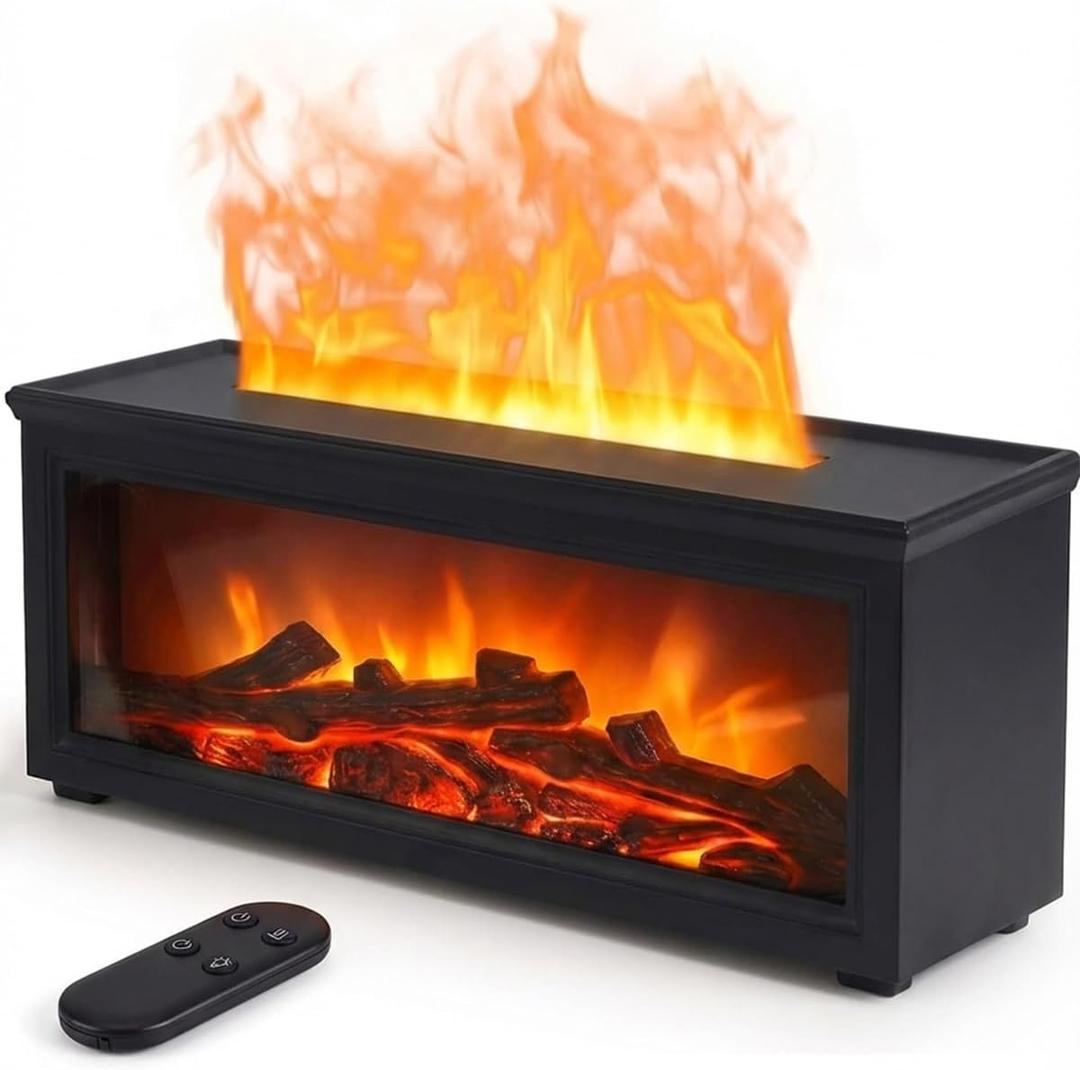 Essential Oil Diffuser, 7-Color Fireplace Fire Flame Aromatherapy Humidifier, 280ml Ultrasonic Aroma Diffuser Cozy Gift with Time Sets and Remote Control for Bedroom Home Yoga Office (Black)