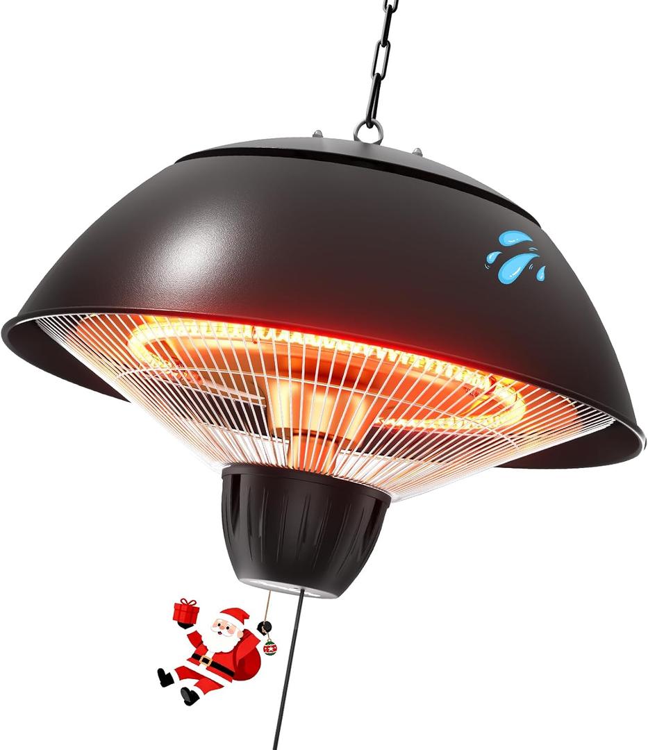 Danluke 1500W Electric Patio Heater, Outdoor Hanging Infrared Heater with Carbon Fiber Heating, Ceiling Mounted Heater for Patio, Porch, Pergola and Deck, Black