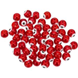 PATIKIL 8mm Evil Eye Beads, 100 Pcs Glass Turkish Evil Eye Charm Round Spacer Beads Pendant Connector for DIY Art Craft Bracelet Necklace Earrings Making, Red