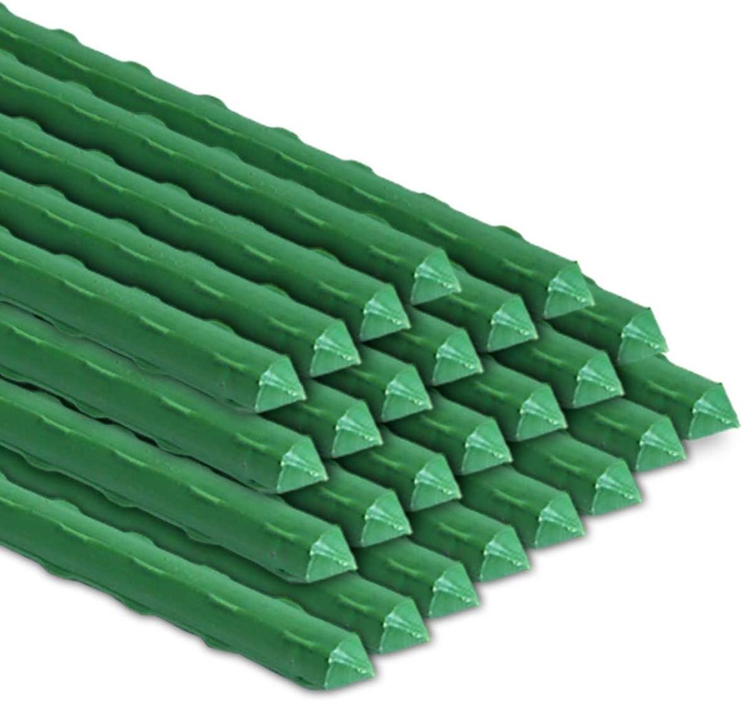 BOTINDO Garden Stakes 48 Inches Sturdy Green Plant Sticks 25 Pack, Metal Tomato Stakes Support, Yard Plant Support Cage for Potted Plants, Tomatoes, Trees, Cucumber, Fences, Beans (48 inch) 