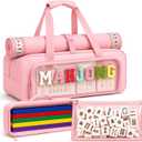 3 Piece Mahjong Storage Bag Set for American Mahjong, Clear Zippered Travel Organizer with Chenille Letter Patch for Tiles, Racks and Accessories, Portable Empty Carrying Case (Pink)