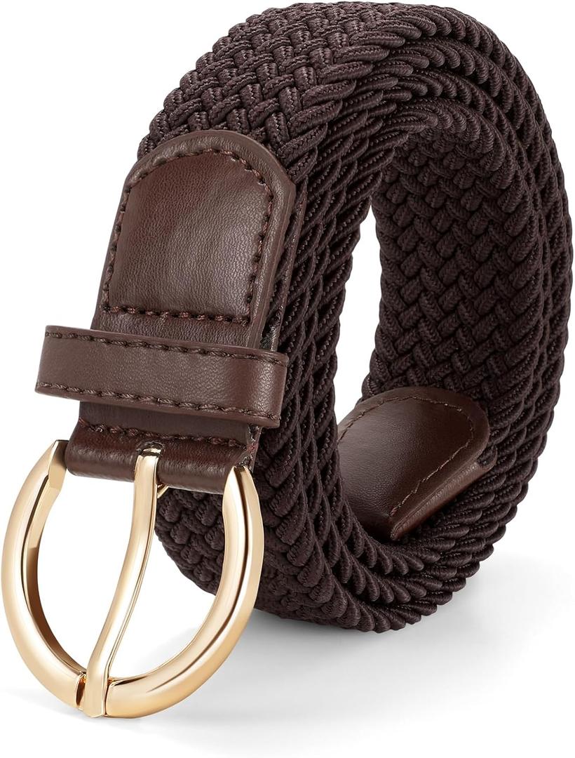 JASGOOD Women Braided Woven Elastic Stretch Belt Canvas Casual Belt for Jeans Pants (Fit Size 29"-32", K-coffee)