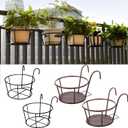 4 Pack Round Hanging Railing Planters, Metal Hanging Plant Holder Flower Pot Holder Iron Art Hanging Baskets Fence Planters for Balcony Garden Patio Indoor and Outdoor Plants (Bronze+Black)