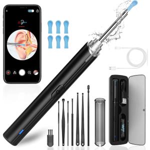 Ear Wax Removal, Ear Cleaning kit with 1296P Camera, Ear Camera with 6 LED Lights, Earwax Remover Tool for iPhone, iPad & Android, Ear Cleaner Earwax Removal Kit Black (Normal)