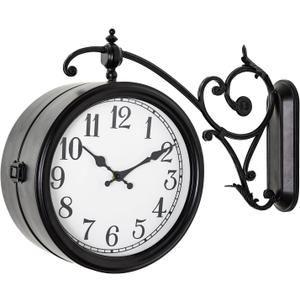 Double Sided Wall Clock, European Metal Vintage Wall Clock, Large Antique Corner Wall Clocks for Garden,Indoor,Outdoor,Living Room Decor