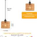 Woven Pendant Light Boho Chandelier, Rattan Pendant Lights Kitchen Island, Farmhouse Pendant Lighting with Hand Woven Wicker Shade, Boho Chandelier Light Fixtures Ceiling Hanging Light