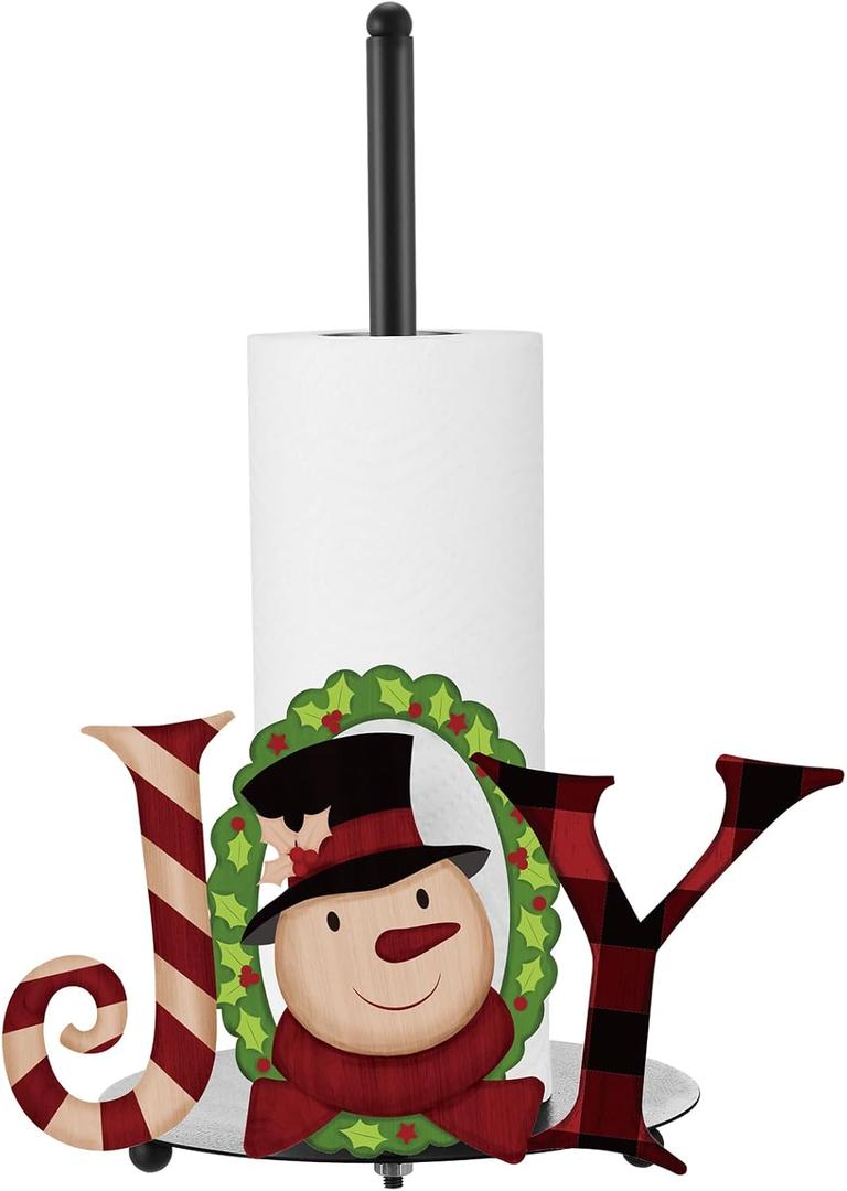 Cinnvoice Christmas Paper Towel Holder Christmas Joy Decoration Xmas Snowman for Kitchen Countertop Bathroom Home Farmhouse Metal Kitchen Accessories Paper Towel Holder Stand