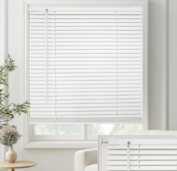 MYshade No-Drill Cordless Horizontal Mini Blinds ‚Äì 27" W x 48" H Tool-Free Inside Mount Window Blinds with 1" Vinyl Slats, Light Filtering & Privacy, Child & Pet Safe, White