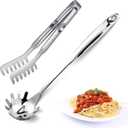 2 x Pleafind Spaghetti Spoon and Spaghetti Tong 2-Piece Set, 13-Inch Non-Stick Spaghetti Fork and 11.4-Inch Kitchen Tong, Easy Storage and Cleanup, Ergonomic Design, stainless steel