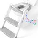 bebeleh Musical & Sound Toddler Potty Training Seat w/Step Stool Ladder - Collapsible & Adjustable Toilet, Pre Assembled Toddler Toilet Seat w/Music & Sounds - Splash Guard & Anti-Slip Steps - Gray