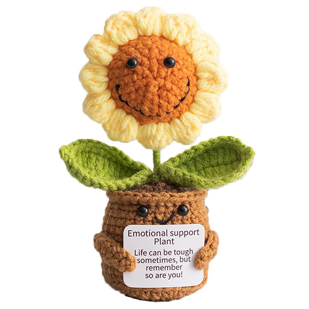 Artificial Crochet Flowers, Handmade Knit Floral Arrangements for Home Decor, Wedding Bouquet Centerpiece Gift for Mother’s Day, Birthday, Anniversary, Kitchen, Office Desk (Smiling Sunflower-01)