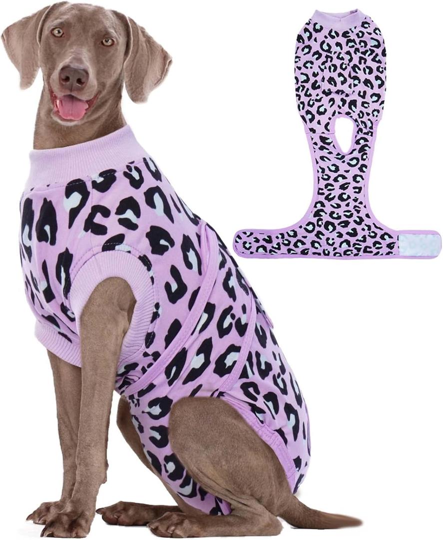 Kuoser Dog Recovery Suit for Dogs After Surgery, Professional Surgical Onesie for Female Male Dogs Spay Neuter, Soft Dog Surgery Suit Bodysuit for Abdominal Wounds Skin Disease, Purple Leopard XL (X-Large (Back: 20.1" - 24.8"; Weight: 42 - 75LB))