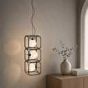 ziidoo Modern Globe Glass Pendant Light，3-Lights Ice Crystal Pattern Lampshade Ceiling Artistic Bedside Chandelier Adjustable Hanging Light Fixtures for Kitchen Island Living Dining Room Bedroom Bar, 9.8"L x 9.8"W x 25.6"H