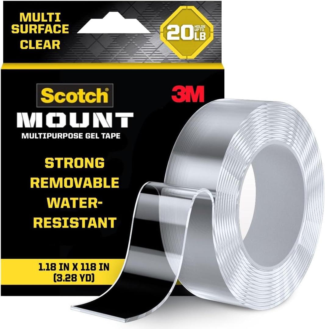 Scotch-Mount Multi-Purpose Gel Tape, Double-Sided Tape for Heavy Duty Applications, Removable Mounting Tape, Nano Tape, Water-Resistant Clear Mounting Tape, Holds up to 20 lbs, 1-Pack