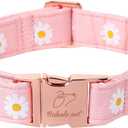 Spring Dog Collar, Cute Pink Daisy Femal Pet Collar with Metal Buckel, Durable Adjustable Designer Dog Collars for Small Medium Large Dogs S