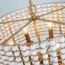 OSAIRUOS Wood Bead Drum Chandelier Boho Farmhouse Beaded Pendant Light Gold | Antique Gold, Bohemian Bead Pendant Light, Drum Shade, Dining Room Bedroom Kitchen Entryway Light Fixture 6-Light W19.7