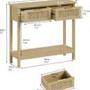 Trironsun Farmhouse Rattan Console Table with 2 Drawers 2 Tier Boho Narrow Long Sofa Table Natural with Open Storage Shelf Wood Entryway Table for Living Room Hallway Foyer (Nature, 39.4 Inch)