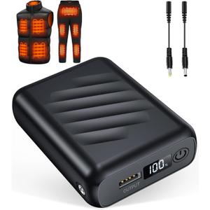 20000mAh 7.4V Heated Vest Battery Pack Compatible with ORORO, Battery for Heated Vest with LED Display and 2 Adapter Cable, Power Bank for TODWARM, for OCQOCQ, for Weamest(No for 12V/5V) (Black)
