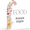 Food Please Enjoy Sign - Wildflower Baby Shower Sign, 1 Pack Arch Acrylic Sign with Stand, Gender Reveal Party Table Decor, Floral Baby Shower Supplies (SE46)
