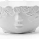 Napco Imports Decorative Home or Garden 7.5 Inch Indoor or Outdoor Flower Pot Bowl Planter White Floral Face