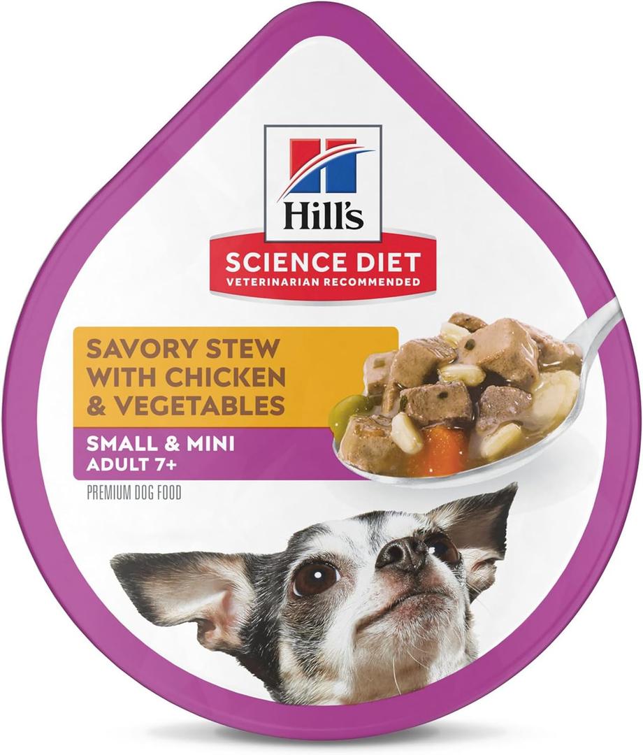 Hill's Science Diet Adult 7+ Small & Mini Wet Dog Food, Chicken & Vegetables, 3.5 oz. Trays, 12-Pack (EXP 08/31/27)