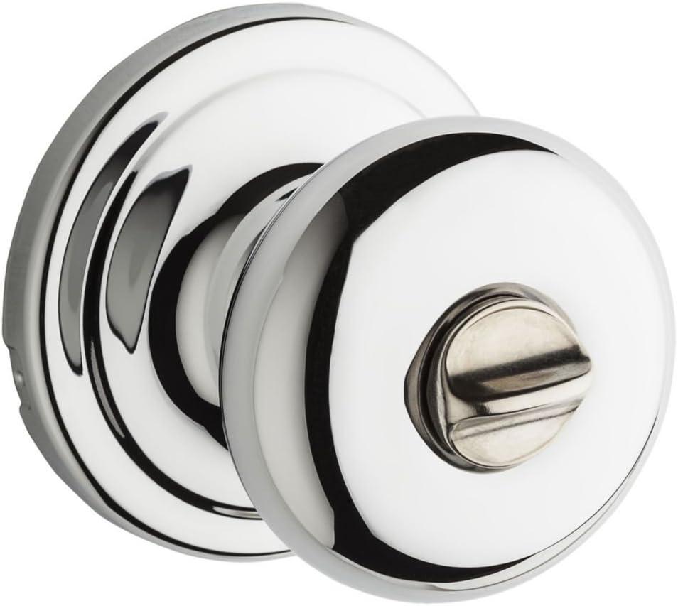 Kwikset Hancock Interior Privacy Door Knob with Lock, Door Handle For Bathroom and Bedroom, Polished Chrome Keyless Turn Lock Doorknob