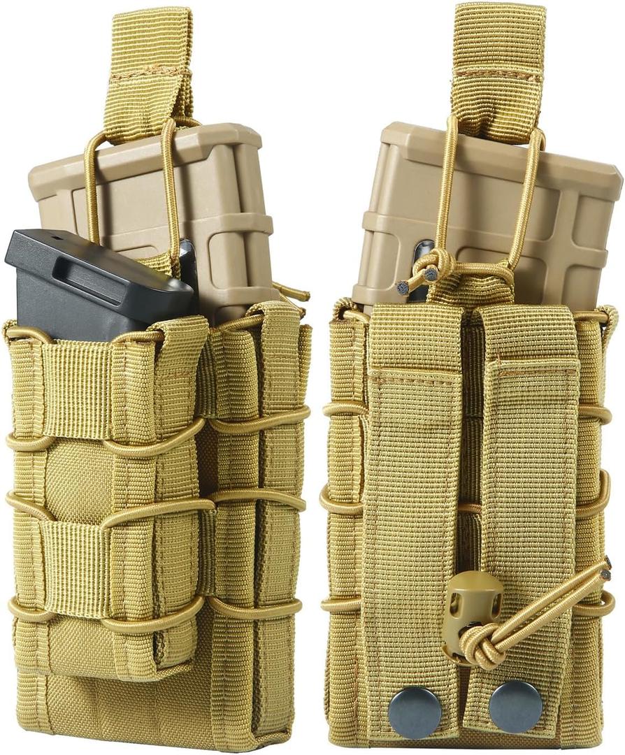 2 Packs Double Molle Mag Pouch 9mm/.40 Pistol Magazine Pouch and 5.56mm 7.62mm Rifle Mag Pouch Set Dual Stack Magazine Pouch Carrier