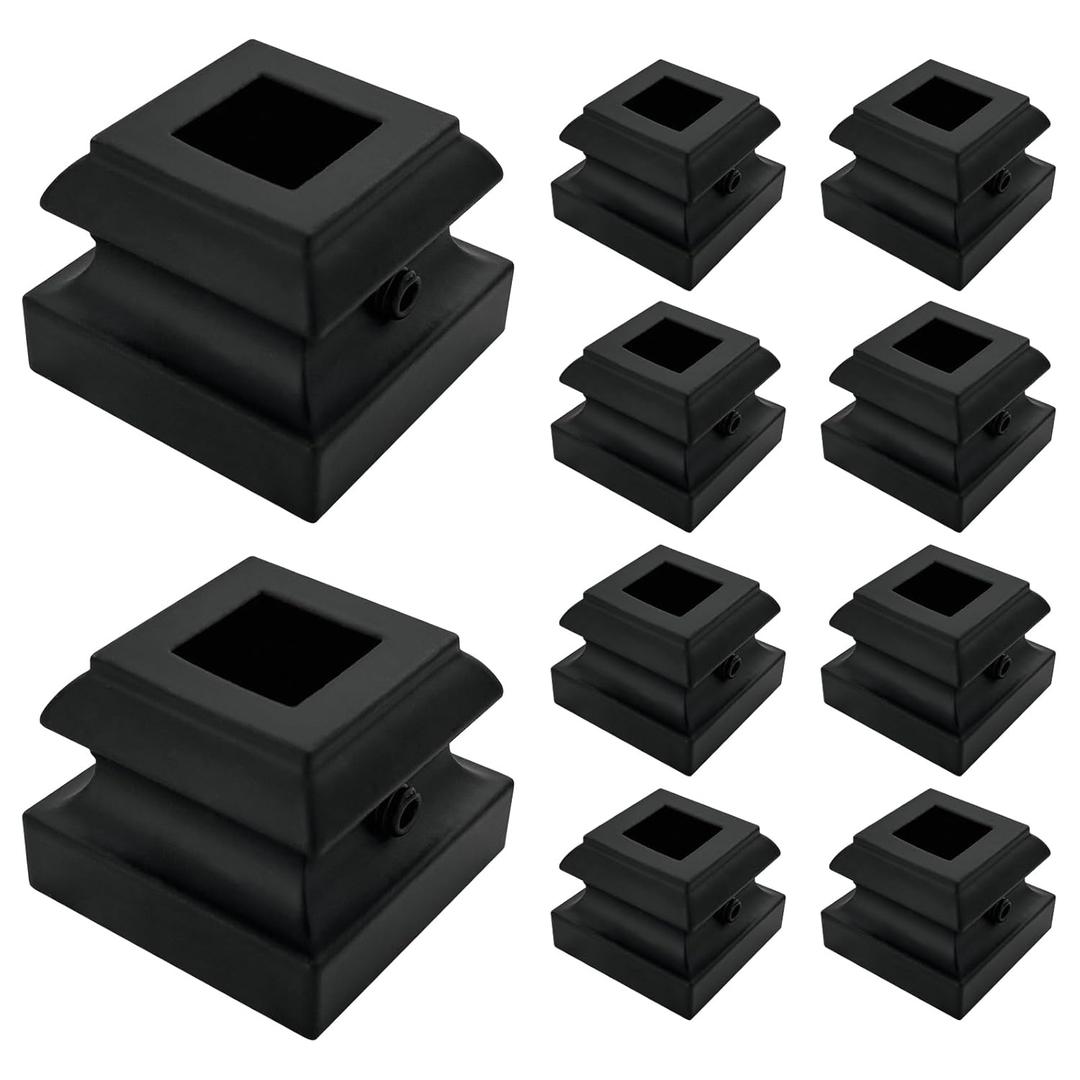 Wrought Iron Baluster Shoes 10 Pack - Aluminum Flat Shoe for Staircase Interior with Screws for 1/2 Inch Square Balusters - Metal Staircase Spindle Shoes - Satin Black