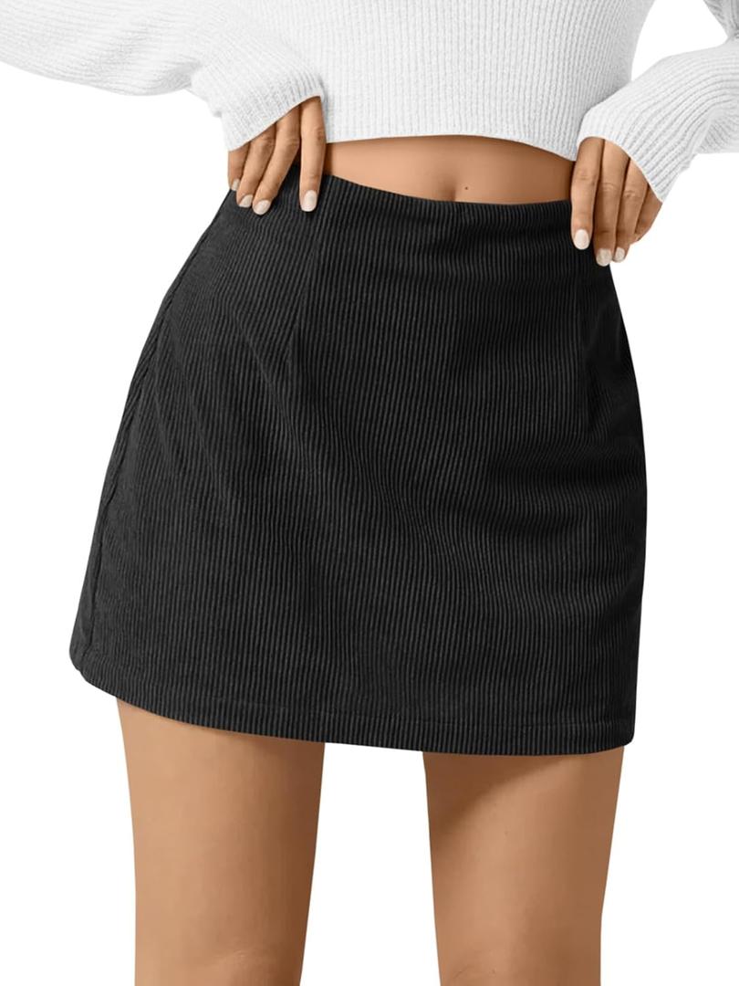 Wenrine Womens Corduroy Mini Skirt High Waisted Basic Casual A-line Short Skirts