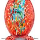 Muse Garden Glass Humming Bird Feeders for Outdoors - 27OZ Blown Glass Hummingbird Feeder - Unique Gift for Mom Women Grandparents, Outdoors Hanging Garden Decor, Includes Ant Moat & Brush, Red Swirl