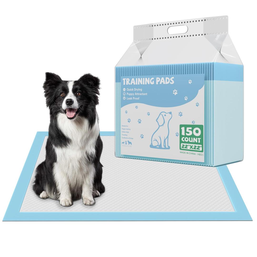 DUMOS 150 Count 22" x 22" Super Absorbency Disposable Underpads, Leakproof Quick Drying Disposable Pads for Dogs, Puppy, Cat Pee Pads, Potty Puppy Training Pad