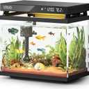 Fish Tank Smart Aquarium Kit: 2 Gallon UHD Glass Silent Water Pump Self Cleaning Multi-layer Filtration System - Temperature Sensing 7-color Lighting for Small Fish Betta Kids Room Desktop Decor Black
