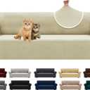 XINEAGE New Extra Large Couch Cover for 3 Cushion Couch (91"-110") 1 Piece Stretch Oversized Sofa Slipcovers Jacquard 4 Seater Furniture Protector Elastic Bottom for Kids,Pet (XL Sofa, Light Beige)