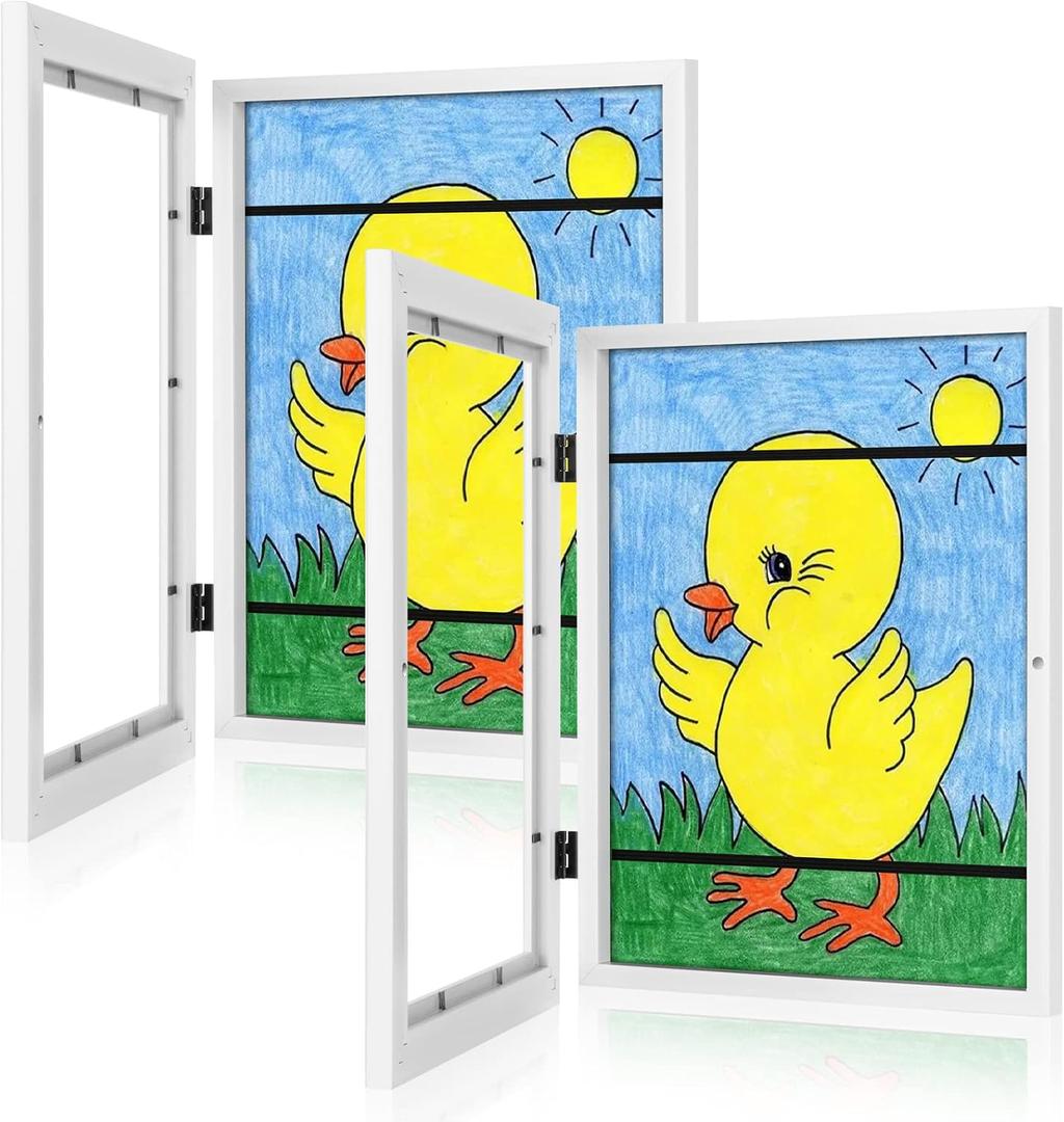 [2-Pack] Kids Art Frames, 8.5x11 Front Opening Kids Artwork Frames Changeable, White Artwork Display Storage Frame for Wall, Holds 50 Pcs, for 3D Picture, Crafts, Hanging Art, Portfolio