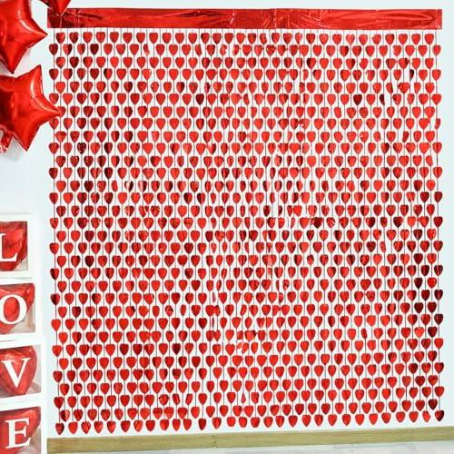 3 Pack Valentines Day Decorations, 3.3 x 6.6 FT Red Heart Foil Fringe Curtains Valentine's Photo Backdrop Streamers for Valentines Party Decorations Galentines Day Decor Wedding Birthday Party Supplie