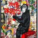 Tanmart Banksy Canvas Wall Art Monkey Follow Your Dreams Street Graffiti Wall Art Banksy Prints Gorilla Poster Monkey Artwork Graffiti Pictures Painting for Home Living Room Decor 16x24 Inch Unframed