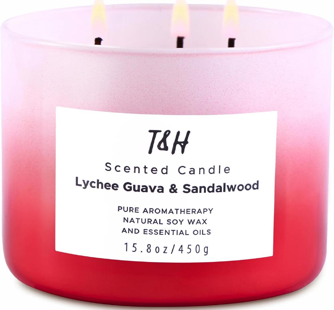 Lychee Guava Sandalwood Tropical Scented Candle - Large 3-Wick Aromatherapy Soy Candle, 15.8oz - Refreshing Fruity Spa Candle for Home - Relaxing Gift for Women & Men