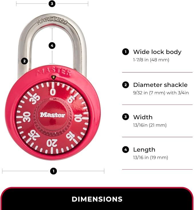 Master Lock 1530DCM School or Gym Locker Lock Combination Padlock, Back to School Essential, Pack of 1 