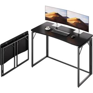 JOYMOOP Black 40" Folding Desk, No Assembly Small Foldable Desk for Home, Office, Wooden Top Folding Computer Desk for Working, Writing, Studying - Middle Size, 40" Width