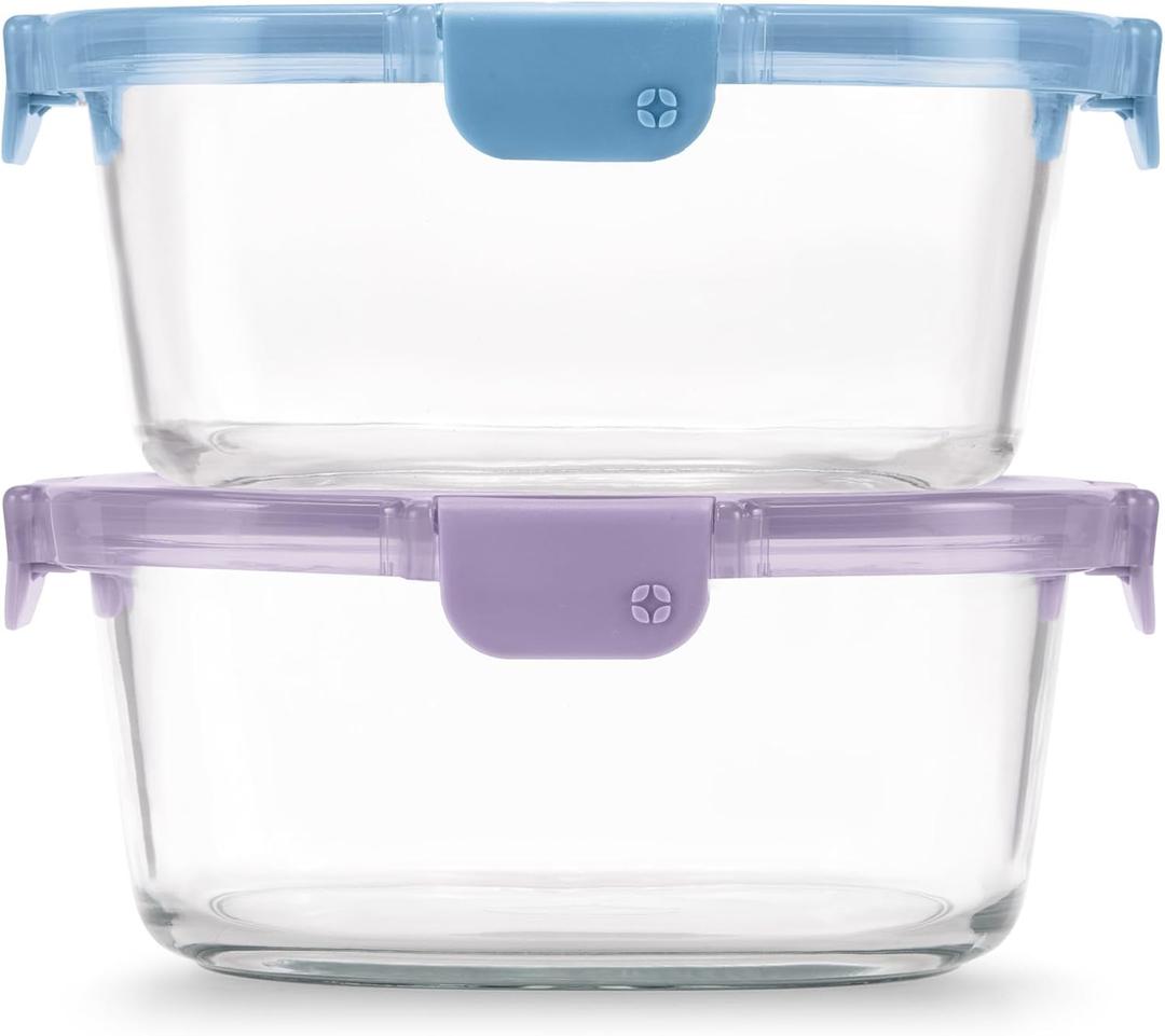 Ello Color Lock 2 Cup 4PC, 2 Pack Glass Meal Prep Sets Leak-Proof Glass Food Storage Containers with Airtight BPA-Free Plastic Lids, Dishwasher, Microwave, and Freezer Safe, Desert Festival
