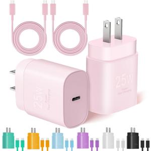 Type C Charger Fast Charging, 2Pack [10FT&6FT] Long USB C Cable with 25W Phone Super Fast Charger Block Compatible with Galaxy S25/S24/Plus/Ultra,iPhone 15/16/17/Air/Plus/Pro Max (Pink)
