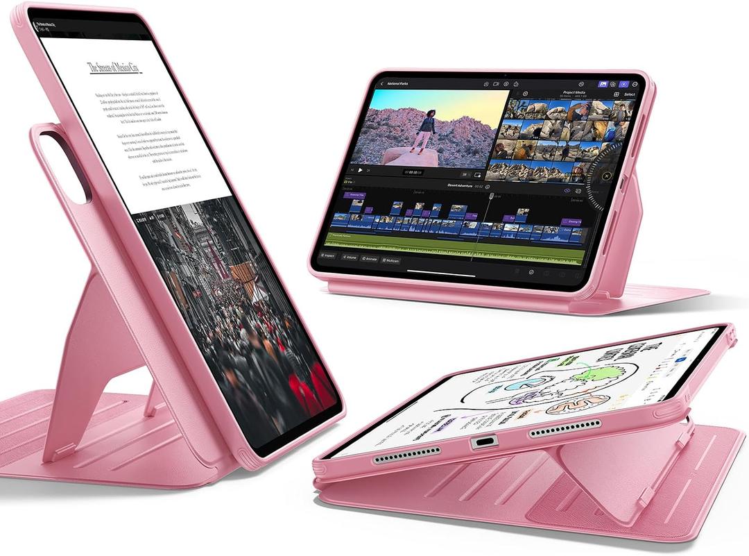 ESR for iPad Pro 11 Inch Case (M5/M4) 2025/2024, Rotating Case with Removable Magnetic Cover, Adjustable Portrait/Landscape Stand, 9 Standing Angles, Shift Series, Pink
