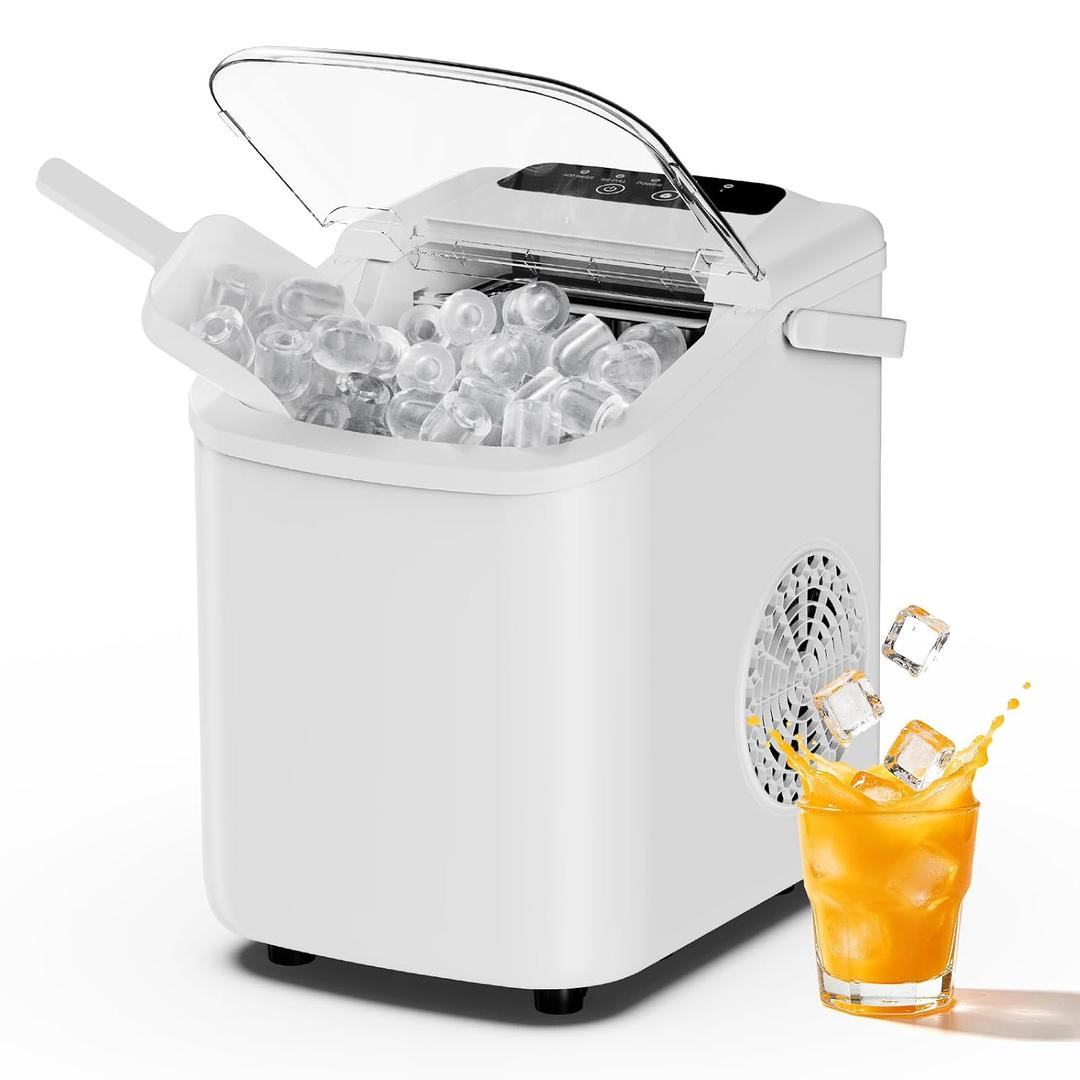 Sweetcrispy Countertop Ice Maker with Scoop, Basket and Handle, Portable Ice Machine 9 Cubes Ready in 6 Mins, 26.5lbs in 24Hrs, 2 Sizes for Home Kitchen Office Bar Party