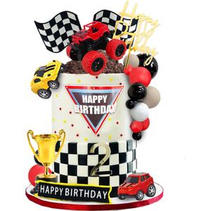 20 PCS Truck Cake Toppers Truck Cake Decorations Hot Red Ball Race Car Flame Blaze Wheel Cake Toppers for Truck Themed Birthday (Truck 1)