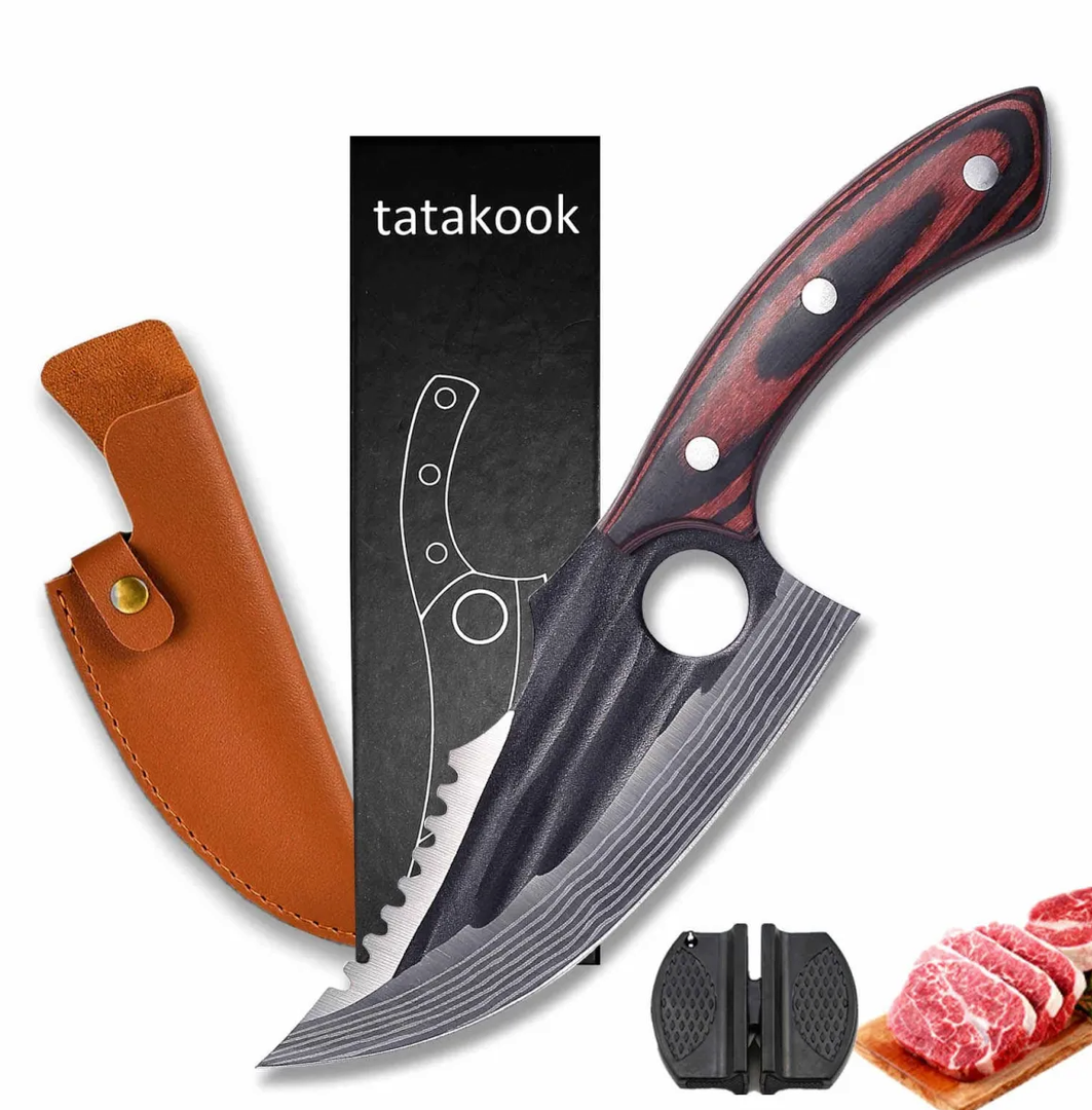 Upgraded Huusk Kitchen Chef Knife Viking Knife with Sheath Japanese Forged Japan Knives Boning Knife Multipurpose Meat Knives Outdoor Camping BBQ Knife with Gift Box (Brown)