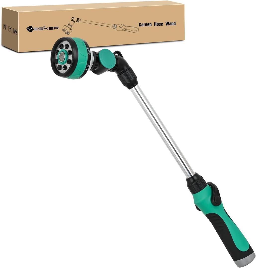 Yesker Metal Watering Wand for Garden Hose, 21 Inch, 10 Spray Patterns, Adjustable Water Sprayer with Pivoting Head, Garden Hose Nozzle with Thumb Flow Control, Ideal for Water Plant and Yard Washing